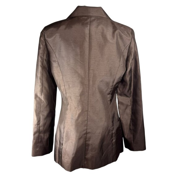 Victor Costa Vintage Jacket Size 6 Brown Bronze Shantung Blazer Open Front - Picture 2 of 6